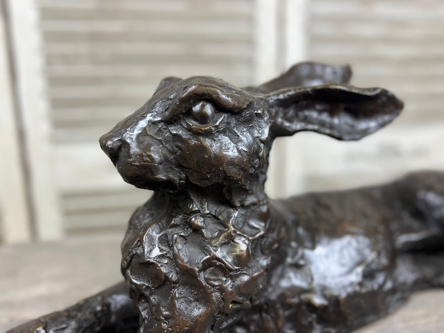 Bronze Laying Hare Sculpture - Lost Wax Method 70cm