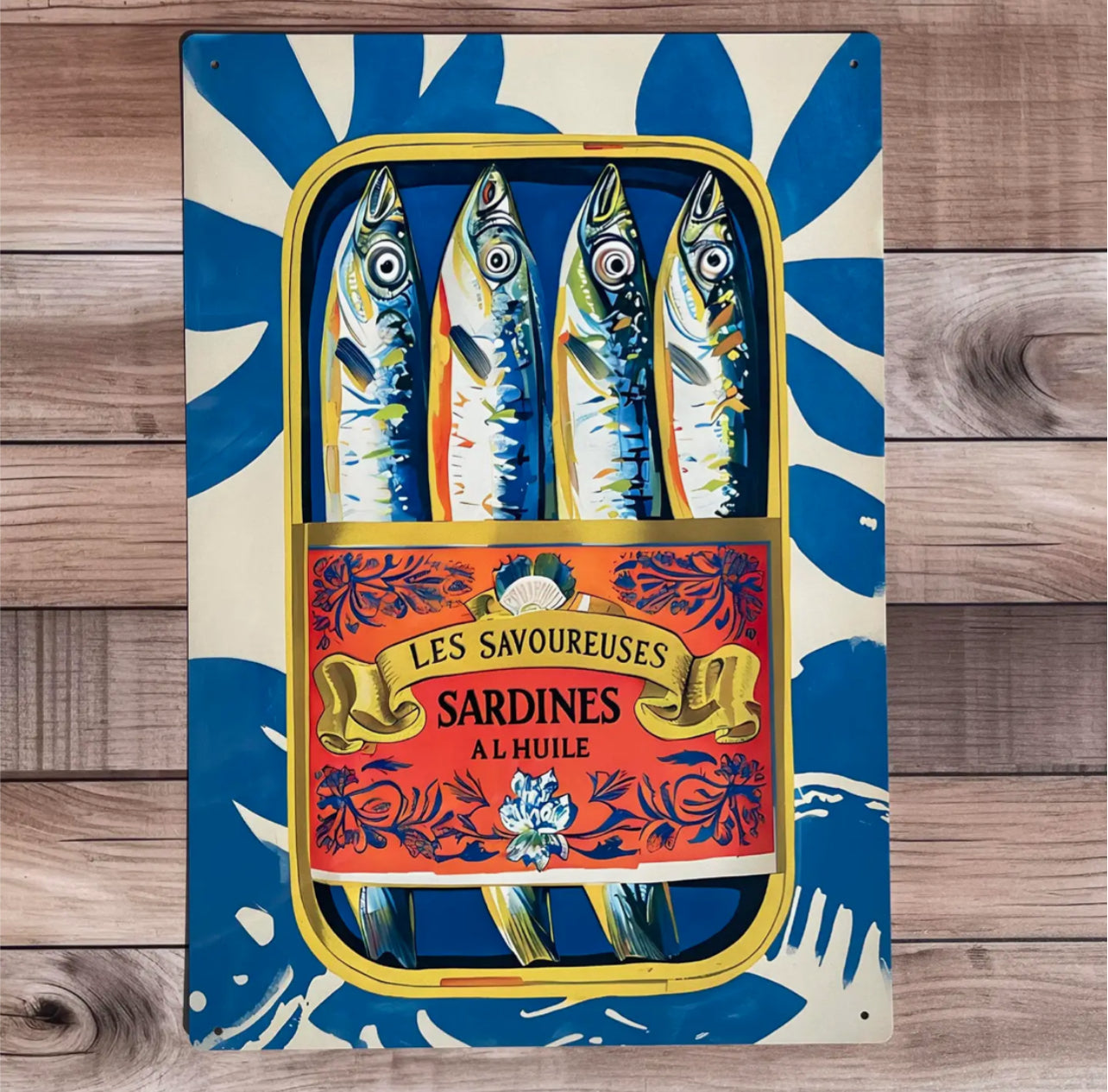 Les Savoureuses Sardines Aluminium Sign - Vintage French Design