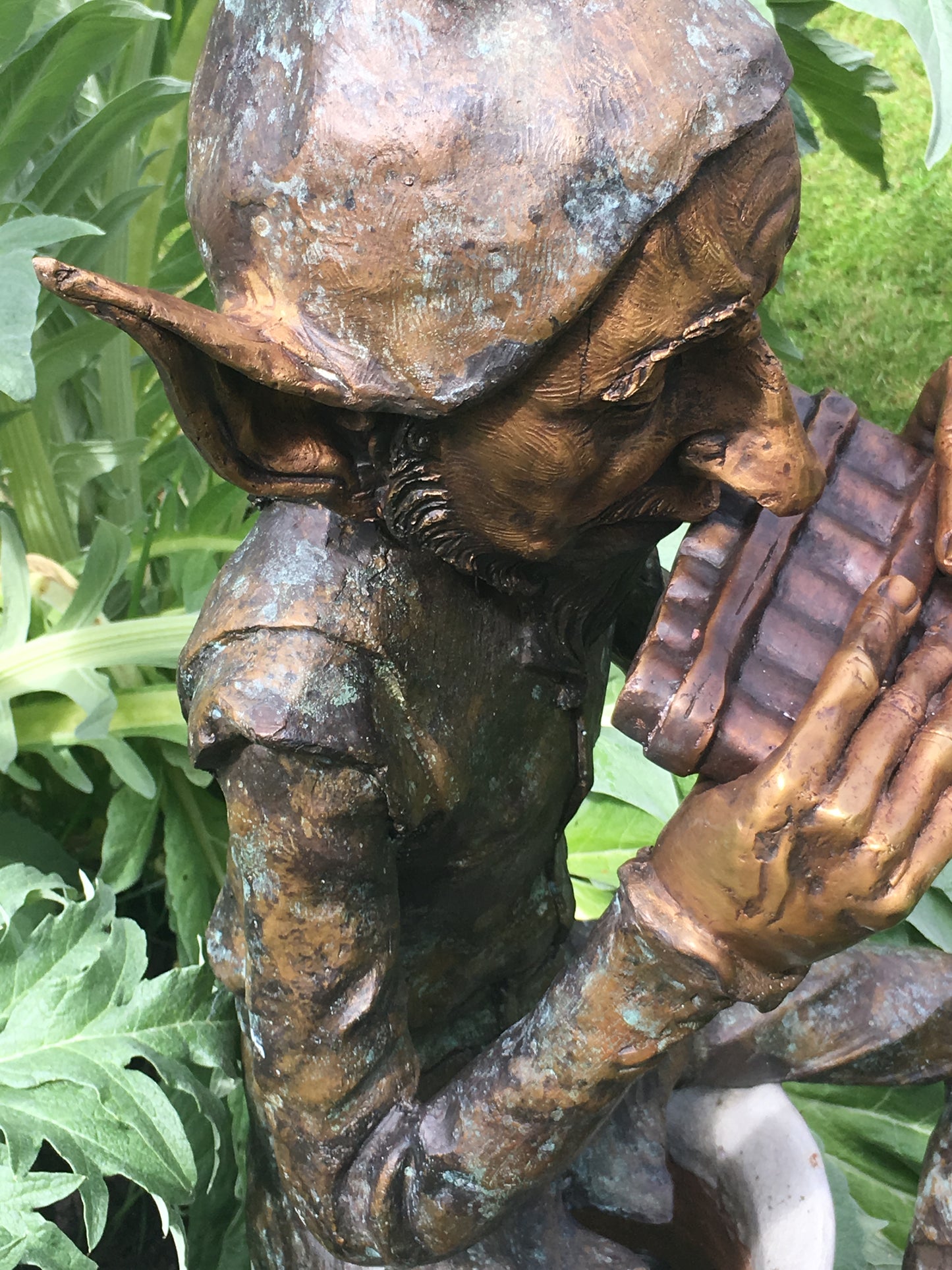 Bronze Seated Whimsical Goblin Playing Pan Pipes - Lost Wax Sculpture
