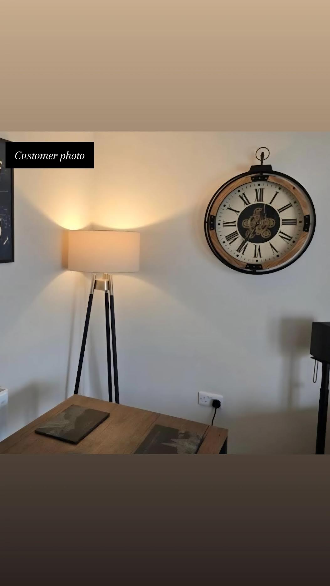 Large Wall Clock with White Face and Roman Numerals - 74cm Metal & Wood