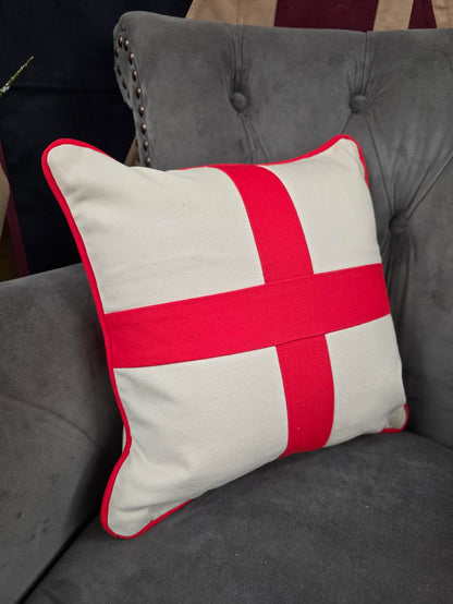 St George's Cross Cushion | Patchwork Cotton | Piped Edge | 30cm