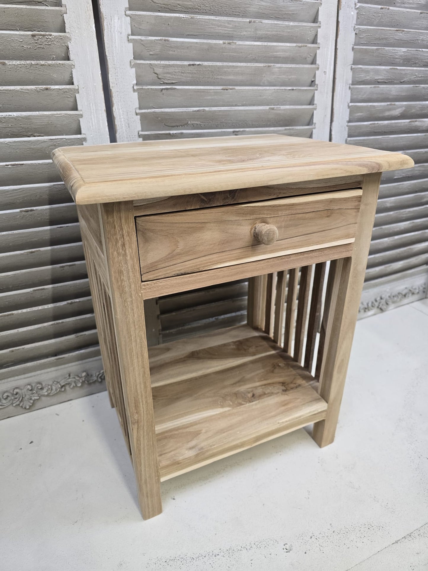 Raw teak Bedside cabinet with single drawer