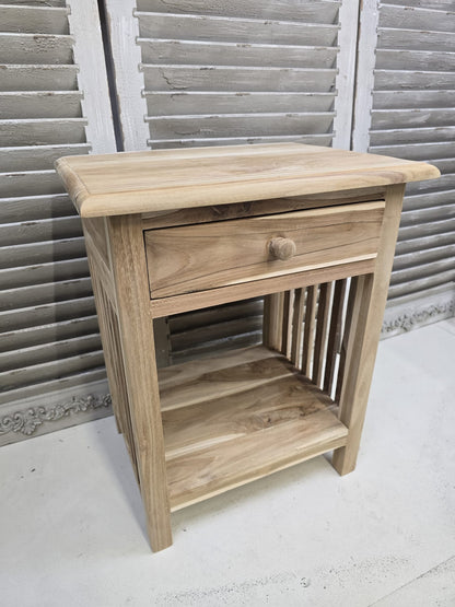 Raw teak Bedside cabinet with single drawer