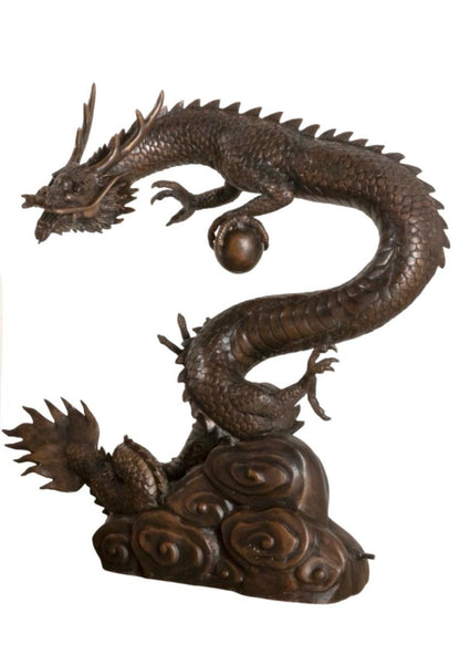 Bronze Oriental Dragon Water Feature - Lost Wax Sculpture 90cm