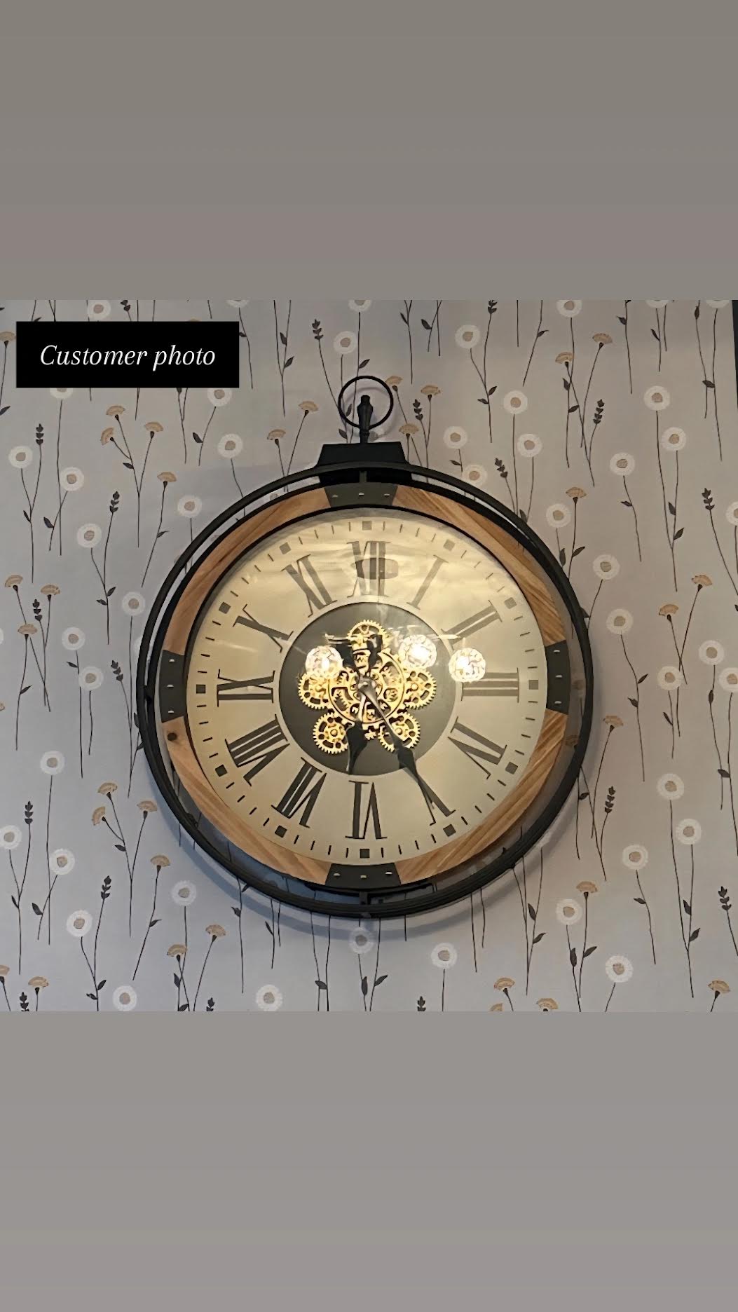 Large Wall Clock with White Face and Roman Numerals - 74cm Metal & Wood