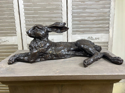 Bronze Laying Hare Sculpture - Lost Wax Method 70cm