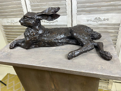 Bronze Laying Hare Sculpture - Lost Wax Method 70cm
