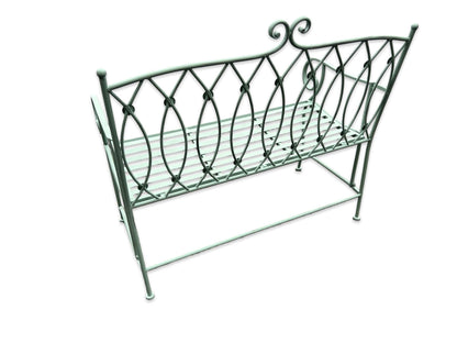 Vintage Pistachio Green Metal Garden Bench with Lattice Detail