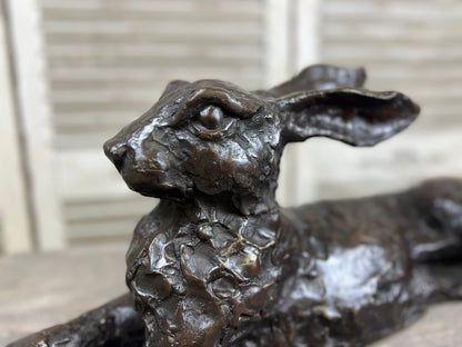 Bronze Laying Hare Sculpture - Lost Wax Method 70cm