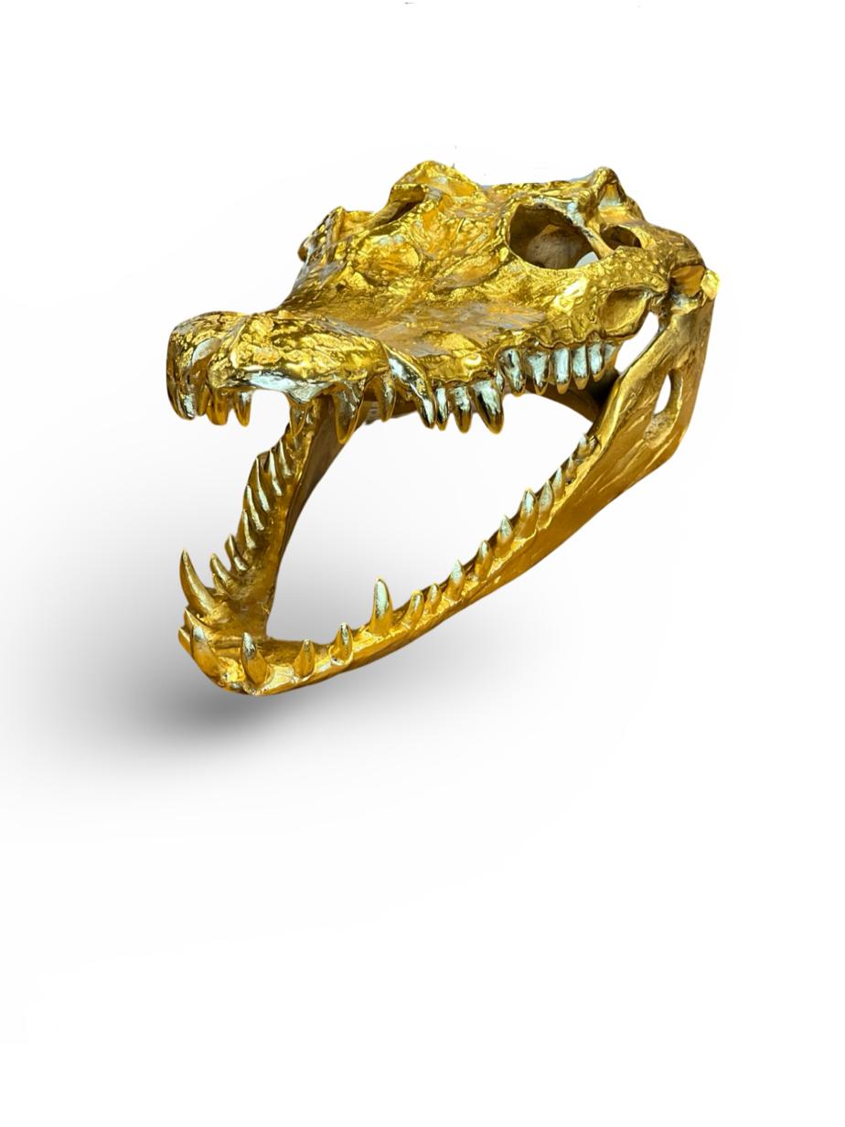 Life-Size Crocodile Skull - Cast Aluminium in Gold Finish