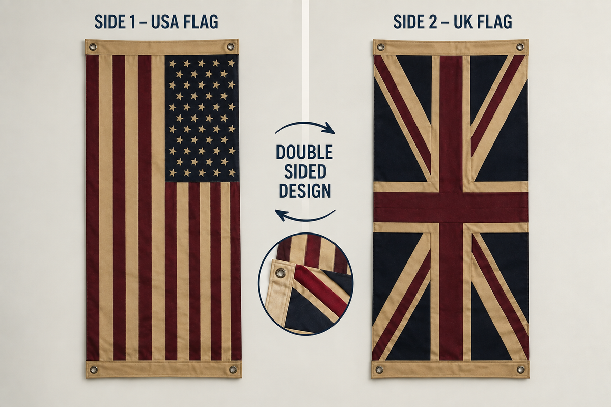 American and UK flag | reversible |Handmade Heavy Duck Cotton | Hang or Drape
