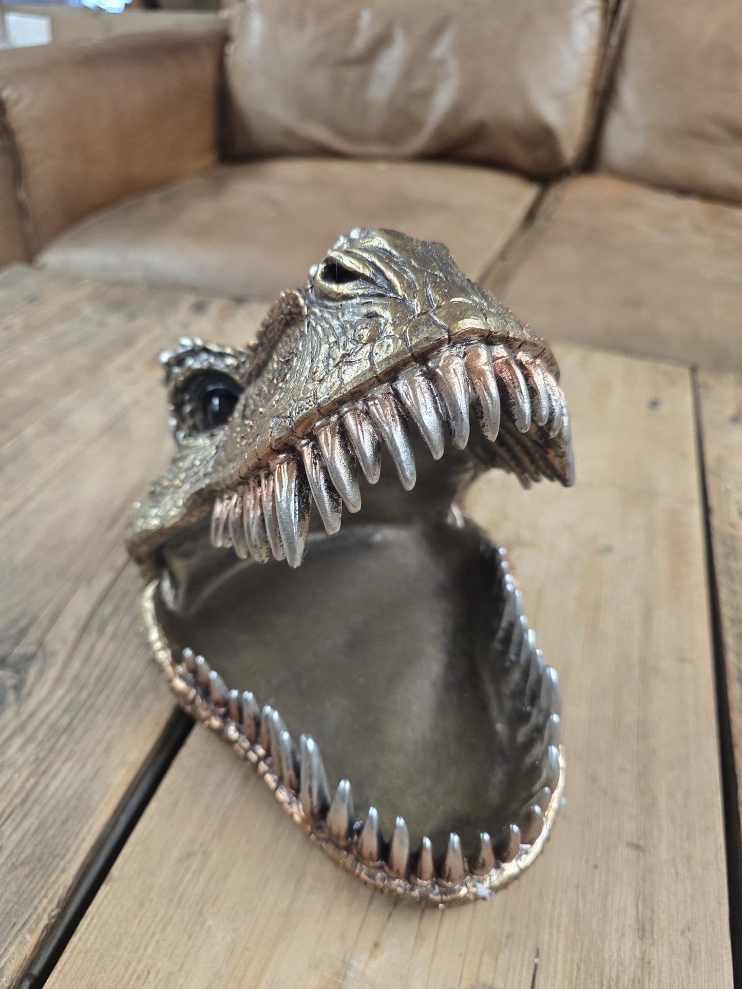 T-Rex Dinosaur Trinket Dish | Hand-Painted Resin Dino Organiser