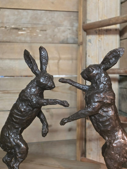 Bronze Boxing hare pair