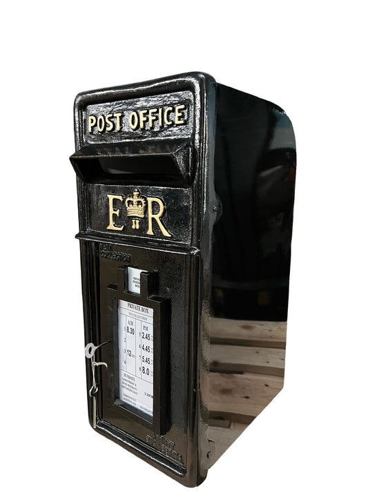 ER Vintage Post Box - 1970s Reproduction Cast Iron Wall Mounted in Black