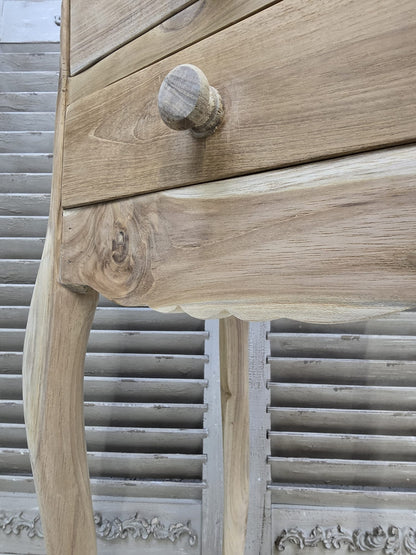 Raw Teak medium 72cm bedside table with three drawers