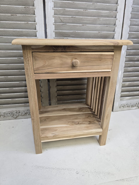 Raw teak Bedside cabinet with single drawer