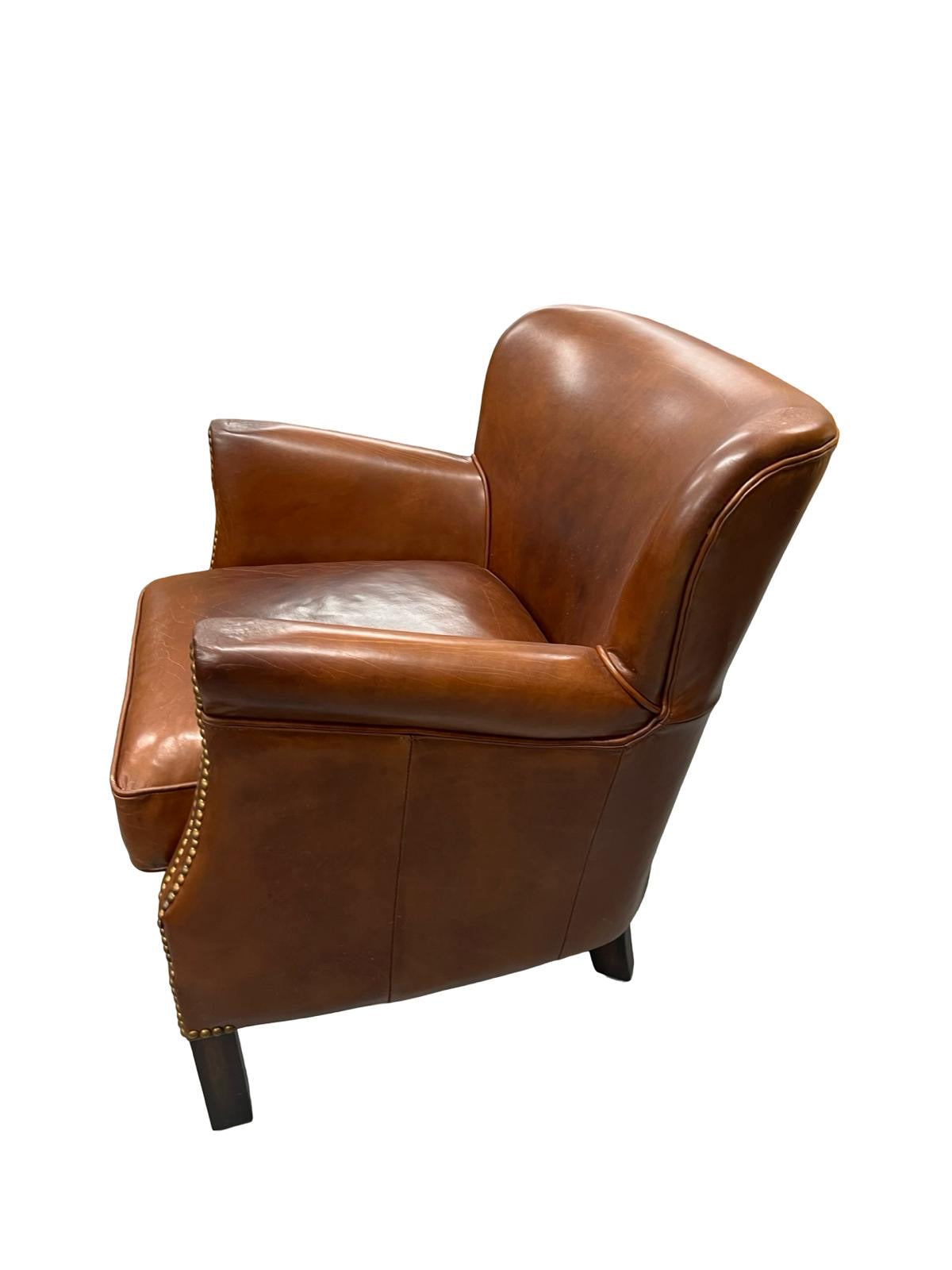 Classic Leather Gentlemen's Armchair with Brass Stud Detail