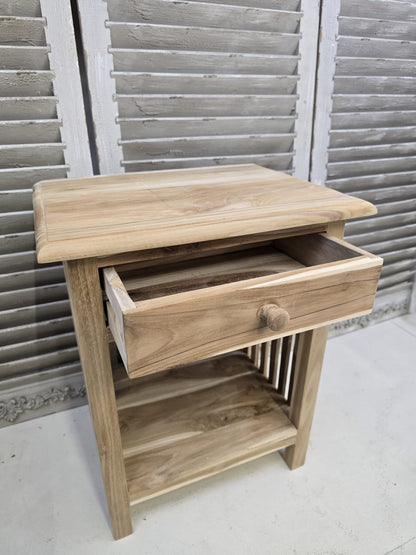 Raw teak Bedside cabinet with single drawer
