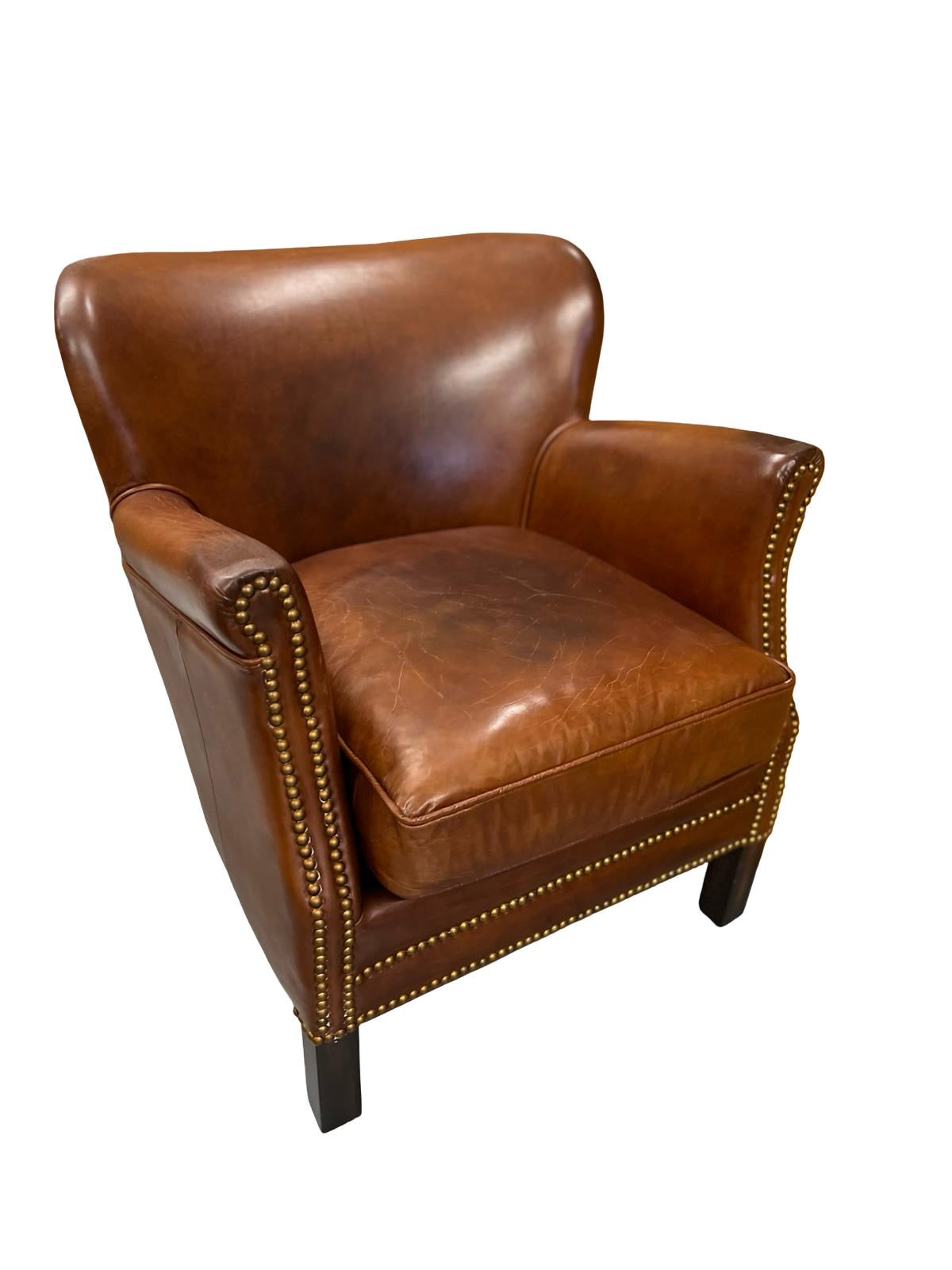 Classic Leather Gentlemen's Armchair with Brass Stud Detail