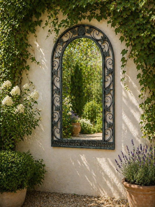 Decorative Metal Framed Garden Mirror – Indoor & Outdoor, Deep Green