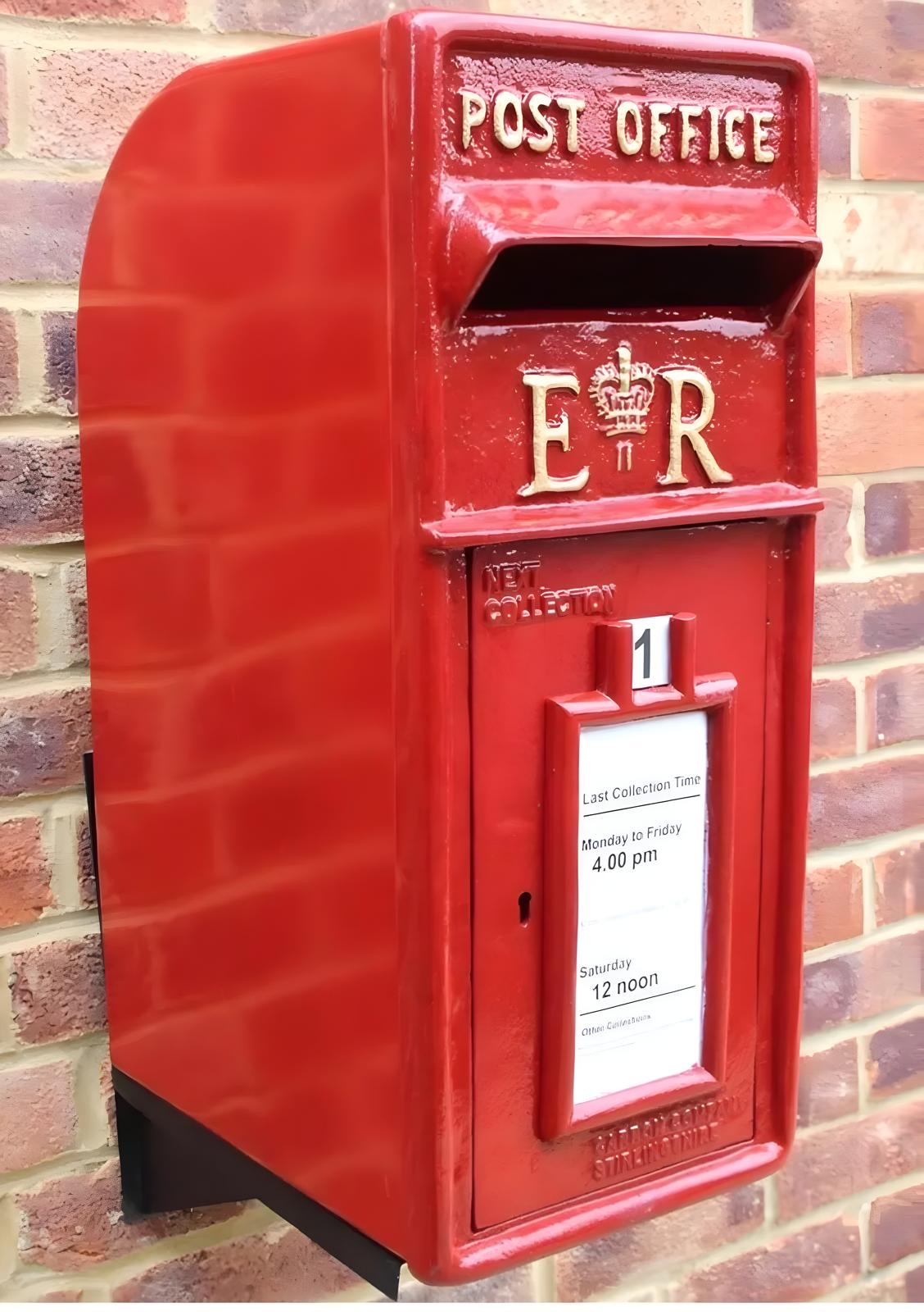 ER Vintage Post Box-1970s Reproduction Cast iron wall mounted Red