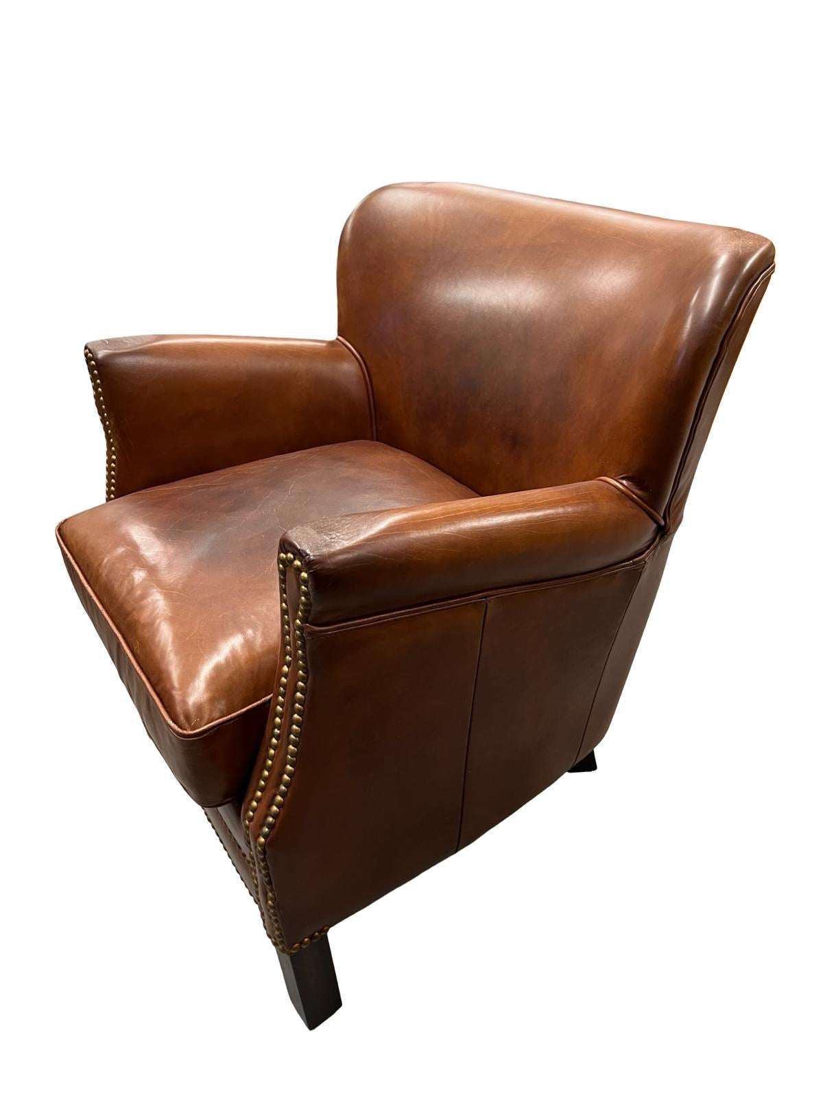 Classic Leather Gentlemen's Armchair with Brass Stud Detail