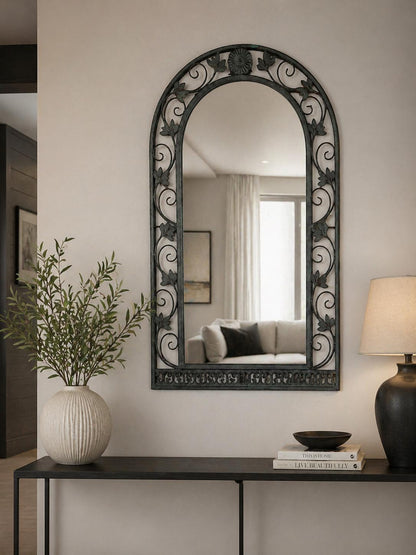 Decorative Metal Framed Garden Mirror – Indoor & Outdoor, Deep Green