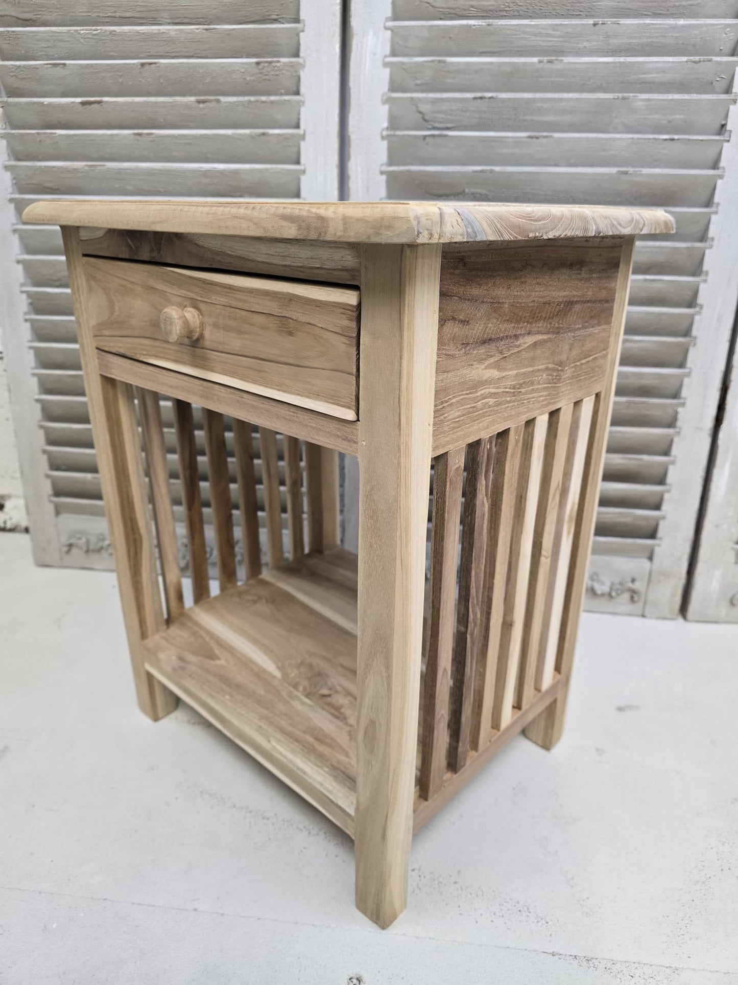 Raw teak Bedside cabinet with single drawer