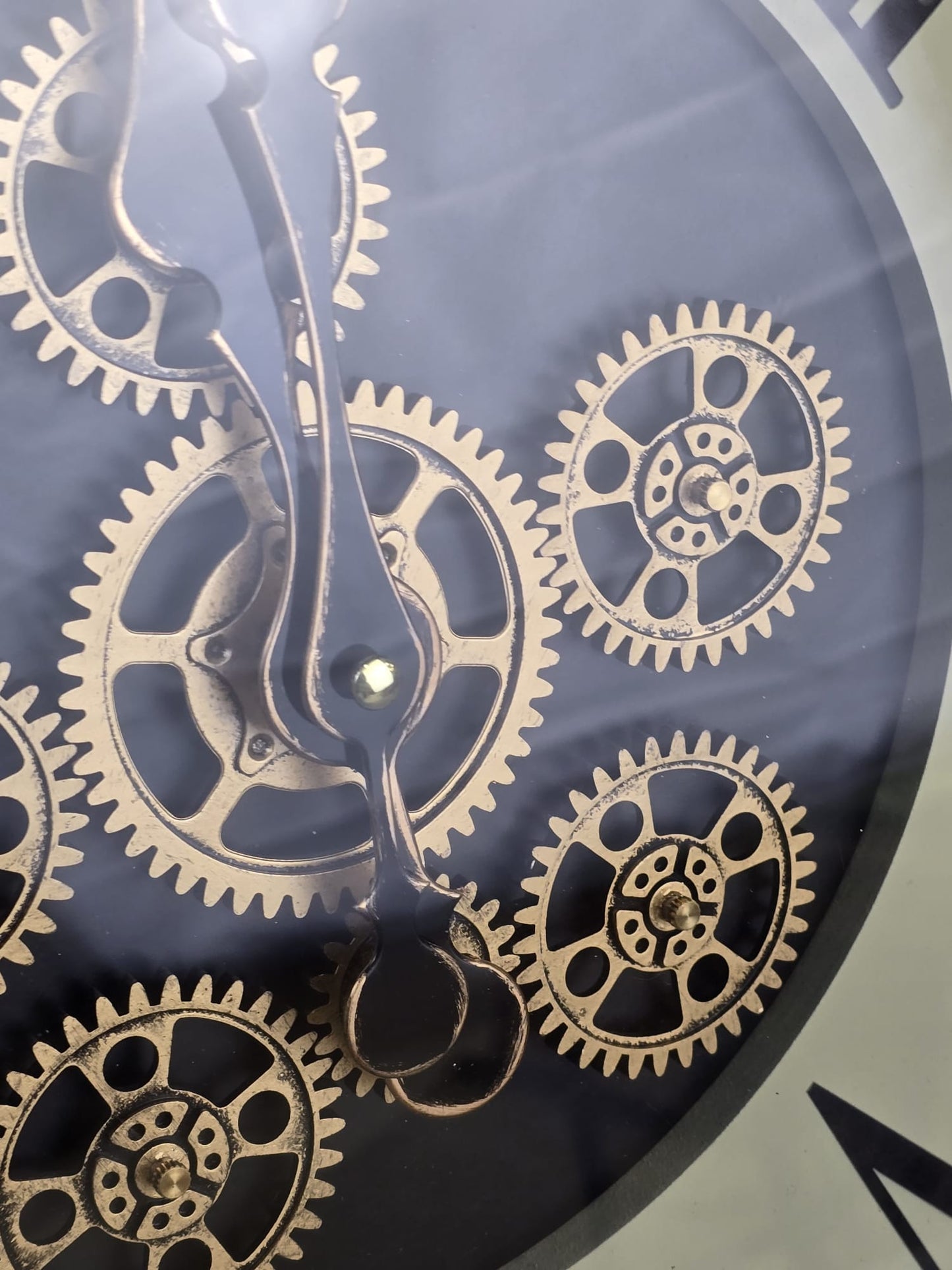 Wooden Surround Wall Clock with Roman Numerals & Moving Cogs - 50cm
