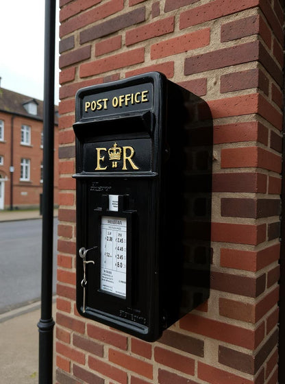 ER Vintage Post Box - 1970s Reproduction Cast Iron Wall Mounted in Black