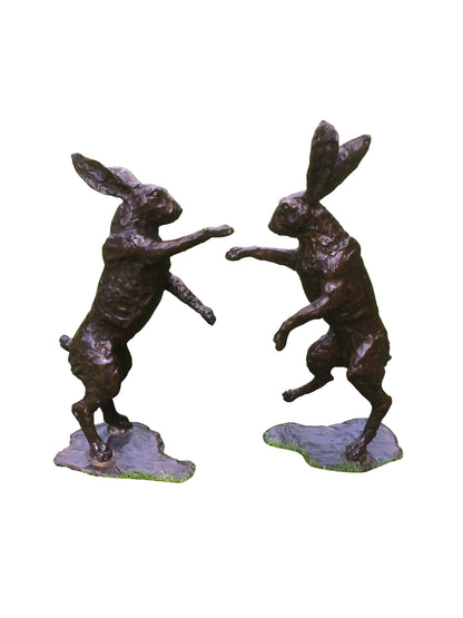 Bronze Boxing hare pair