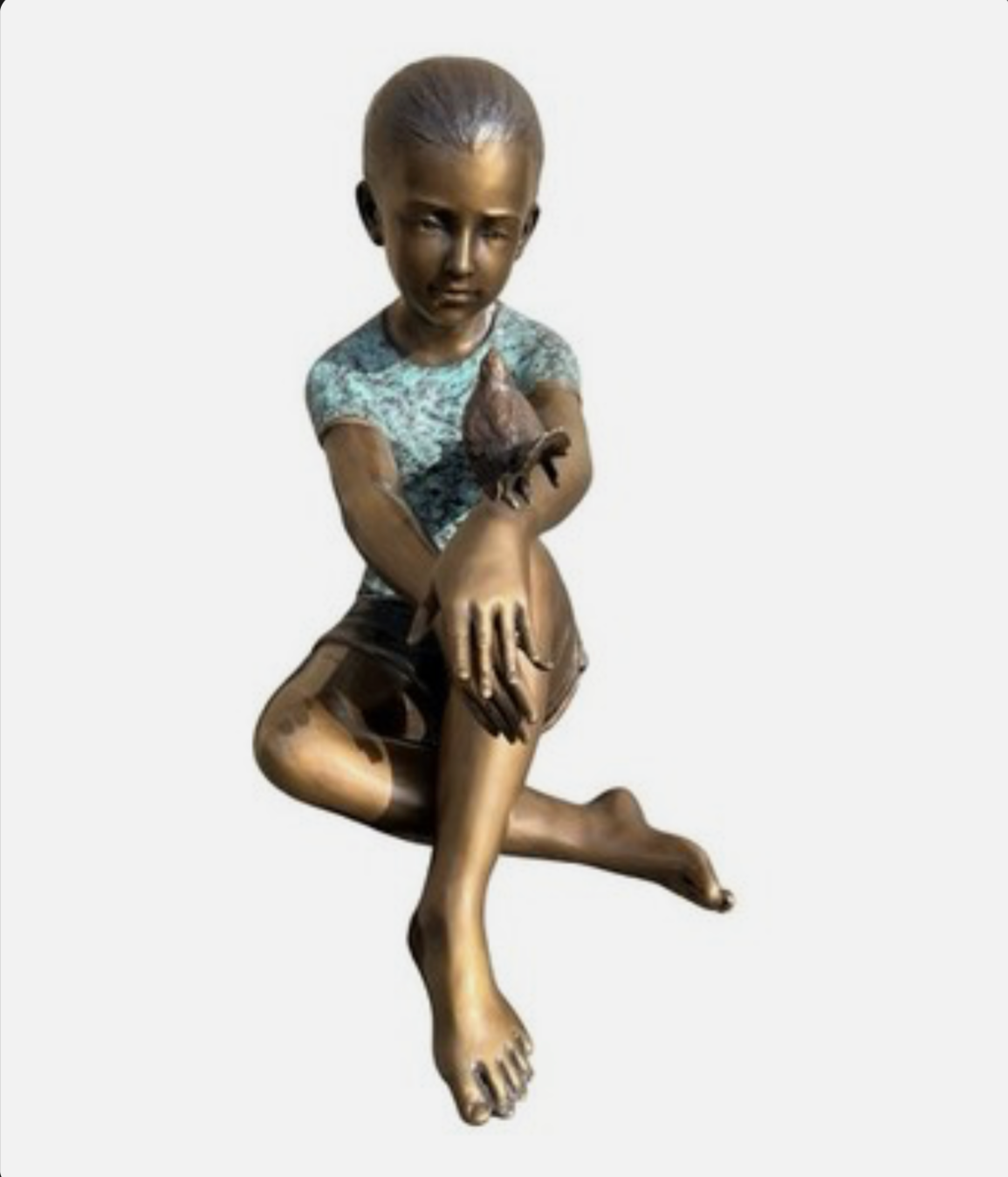Lost Bronze Child with Bird - Life-Size Garden Sculpture, pre loved