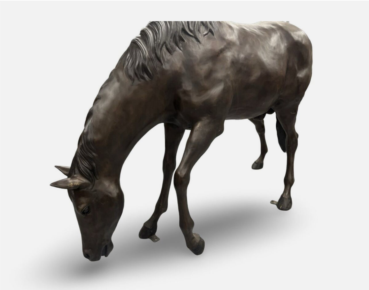 Life-Size Bronze Horse Sculpture - Grazing Stallion