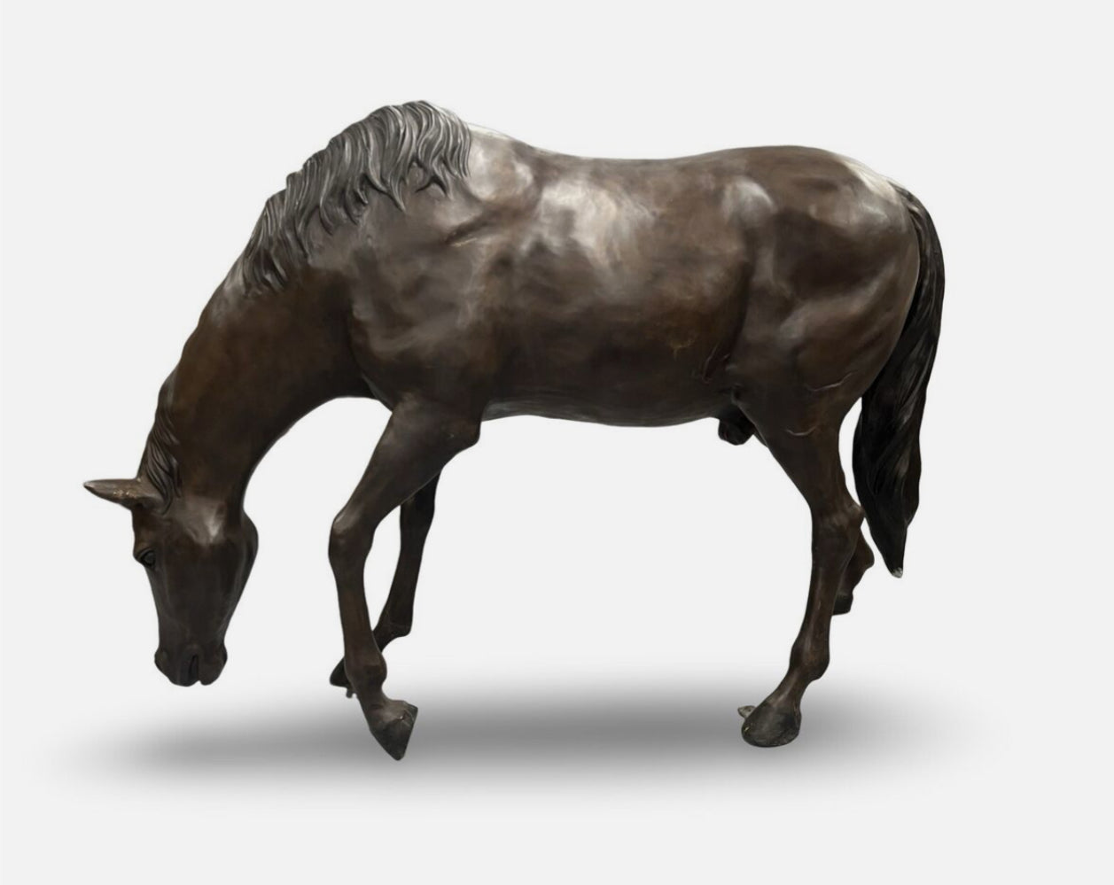 Life-Size Bronze Horse Sculpture - Grazing Stallion