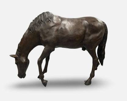 Life-Size Bronze Horse Sculpture - Grazing Stallion