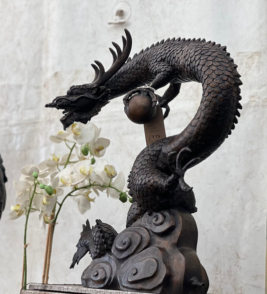 Bronze Oriental Dragon Water Feature - Lost Wax Sculpture 90cm