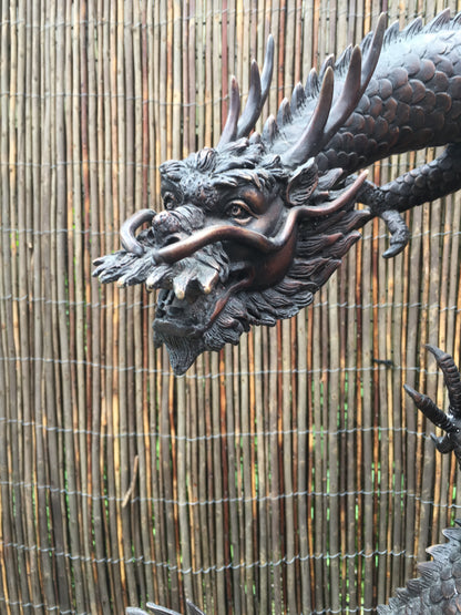 Bronze Oriental Dragon Water Feature - Lost Wax Sculpture 90cm