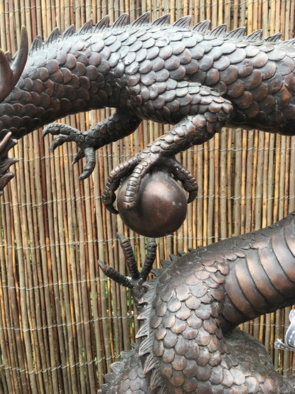 Bronze Oriental Dragon Water Feature - Lost Wax Sculpture 90cm