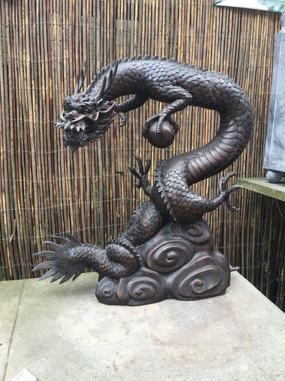 Bronze Oriental Dragon Water Feature - Lost Wax Sculpture 90cm