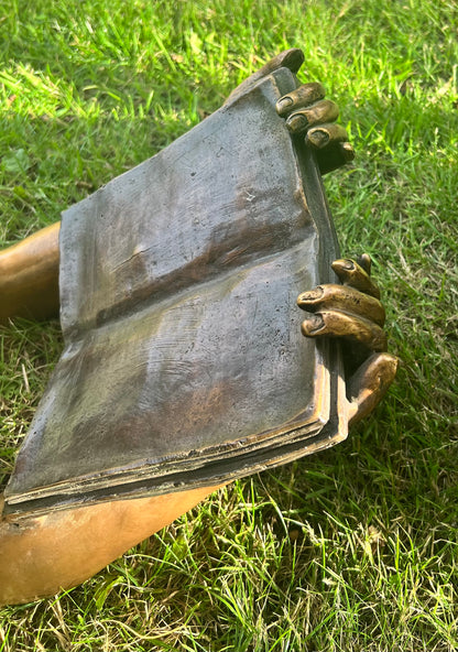 Bronze Children Twins Reading - Lost Wax Sculpture Pair