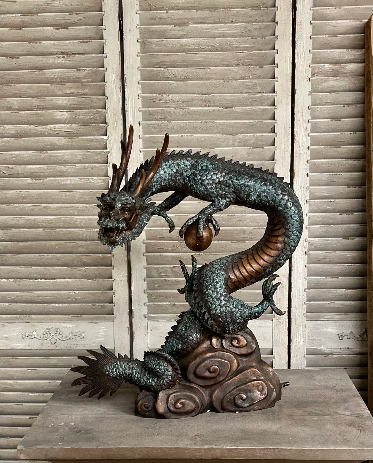 Bronze Oriental Dragon Water Feature - Lost Wax Sculpture 60cm