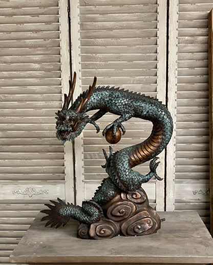 Bronze Oriental Dragon Water Feature - Lost Wax Sculpture 60cm