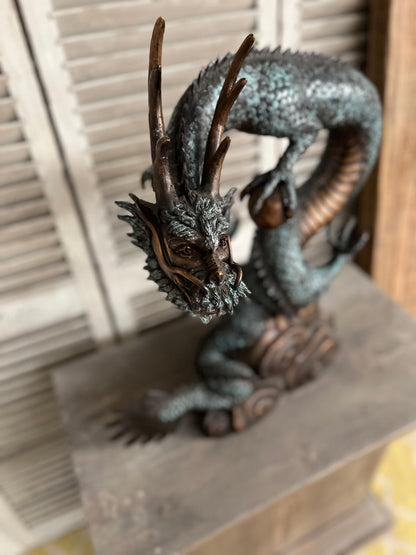 Bronze Oriental Dragon Water Feature - Lost Wax Sculpture 60cm