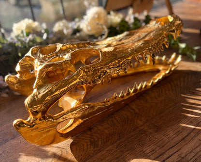 Life-Size Crocodile Skull - Cast Aluminium in Gold Finish