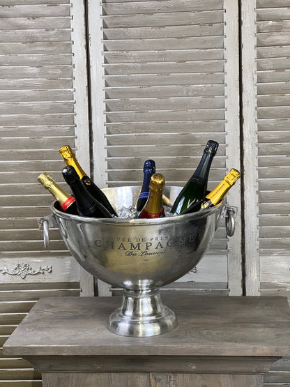 Huge wine and bubbles cooler ice bowl 10 bottle cast aluminium silver colour