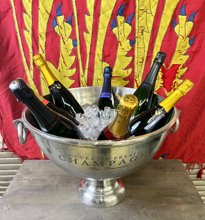 Huge wine and bubbles cooler ice bowl 10 bottle cast aluminium silver colour