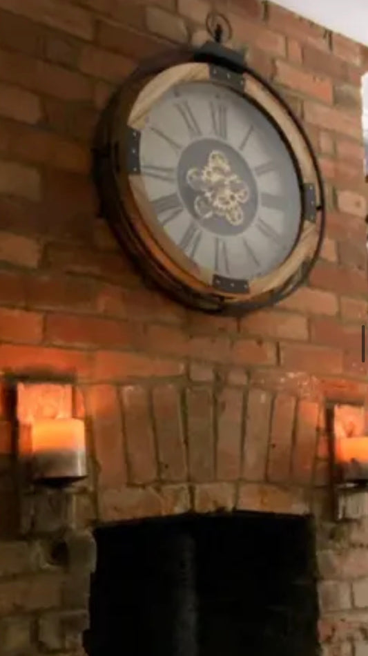 Large Wall Clock with White Face and Roman Numerals - 74cm Metal & Wood