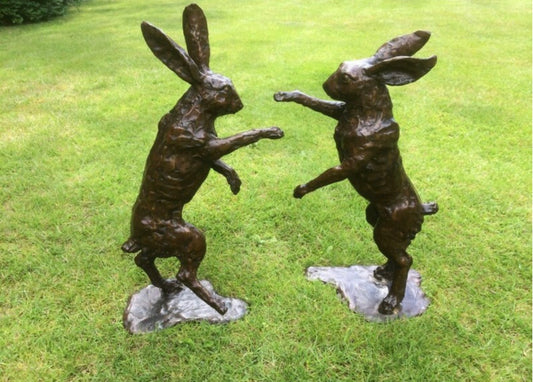Bronze Boxing hare pair