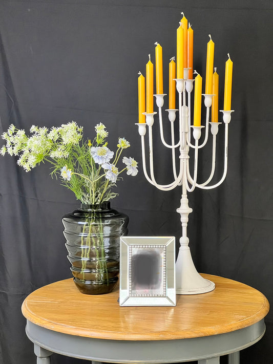 Tall slender candelabra 12 branch white metal