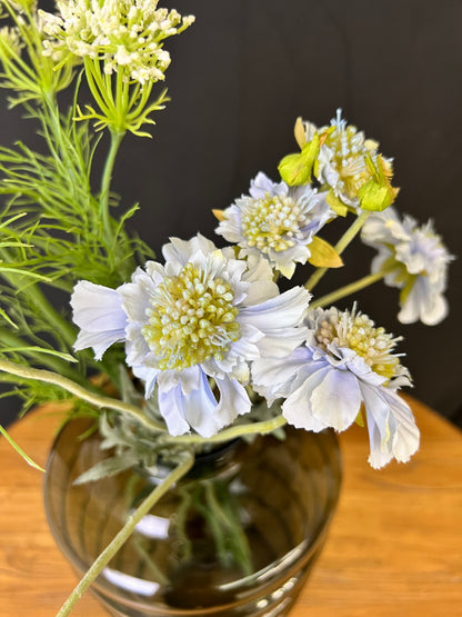 Beehive Glass Vase with Faux Flowers - Queen Anne's Lace & Blue Scabious